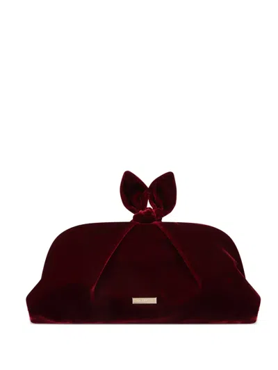 Aquazzura Bow Velvet Clutch Bag In Red