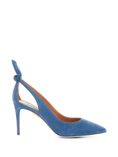 Aquazzura Bow-detail Stiletto Pointed-toe Mules In Blue
