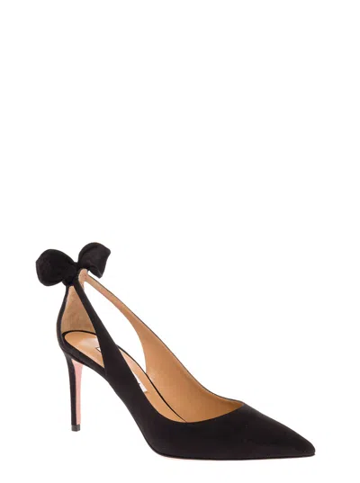 Aquazzura Bow-detail Suede Stiletto Heel In Black