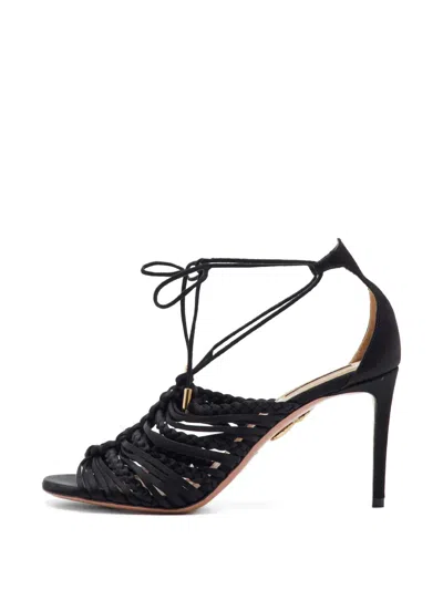 Pre-owned Aquazzura Braided Ankle-strap Sandals In Black