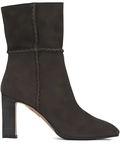 Aquazzura Indy 85 Whipstitched Suede Ankle Boots In Gray