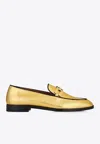 AQUAZZURA BRANDI LOGO METALLIC LOAFERS