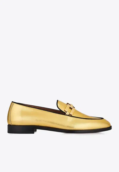 Aquazzura Brandi Logo Metallic Loafers In Gold