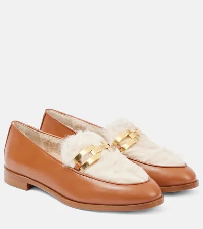 Aquazzura Brandi Shearling Loafers In Brown