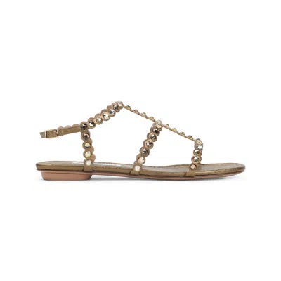 Aquazzura Brass Goat Leather Tequila Sandal In Gray