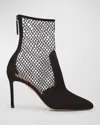 Aquazzura Brera Mesh Suede Stiletto Ankle Booties In Black