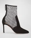 Aquazzura Brera Mesh Suede Stiletto Ankle Booties In Black