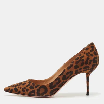 Pre-owned Aquazzura Brown Jaguar Print Suede Purist Pointed Toe Pumps Size 37