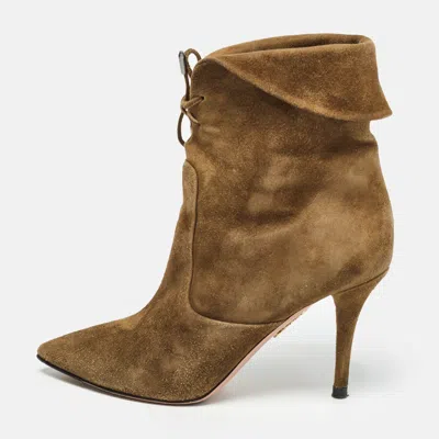 Aquazzura Brown Olive Green Suede Tribeca Ankle Boots