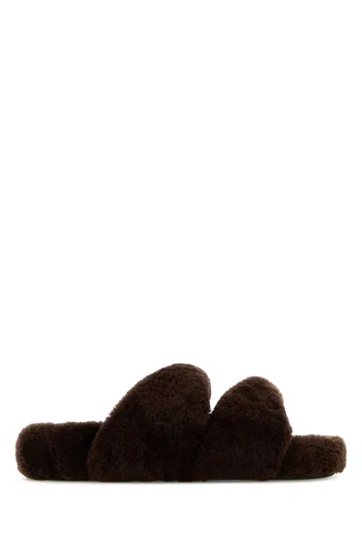 Aquazzura Brown Shearling Twist Slippers