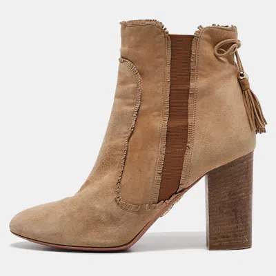 Pre-owned Aquazzura Brown Suede Ankle Length Boots Size 39