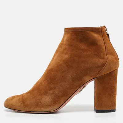 Pre-owned Aquazzura Brown Suede Brooklyn Ankle Length Boots Size 36.5