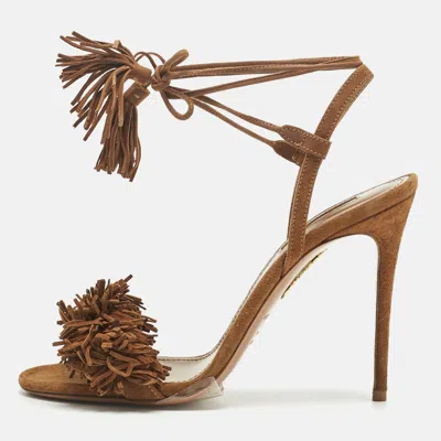 Pre-owned Aquazzura Brown Suede Wild Thing Ankle Strap Sandals Size 37