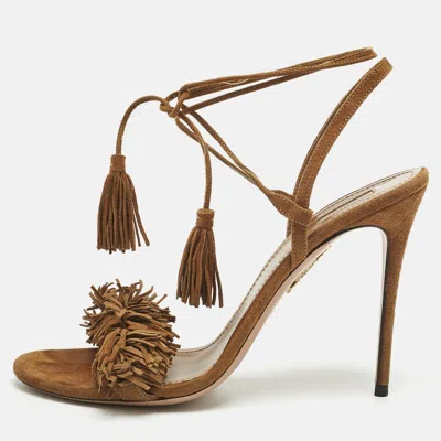 Pre-owned Aquazzura Brown Suede Wild Thing Ankle Strap Sandals Size 40