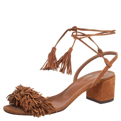 Aquazzura Brown Suede Wild Thing Ankle-wrap Sandals