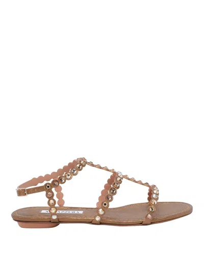 Aquazzura Crystal-embellished Leather Sandals In Brown