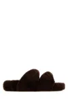Aquazzura Shearling Twist Open Toe Slippers In Brown