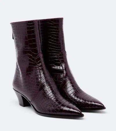 Aquazzura Brunswick Croc-effect Leather Ankle Boots In Burgundy