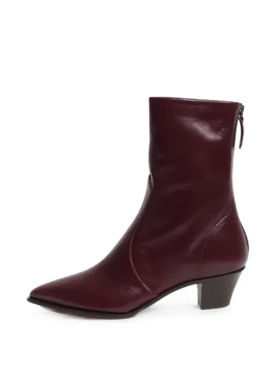 Pre-owned Aquazzura Brunswick Leather Ankle Boots In Red