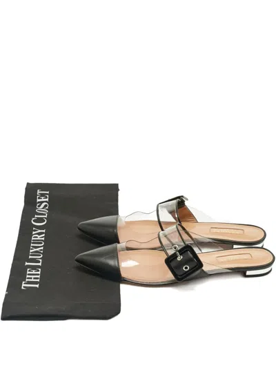 Pre-owned Aquazzura Buckle-strap Leather Mules In Black