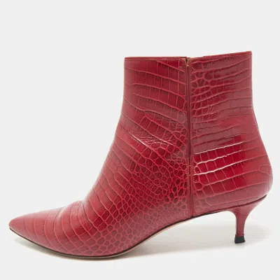 Pre-owned Aquazzura Burgundy Croc Embossed Leather Quant Ankle Length Boots Size 41