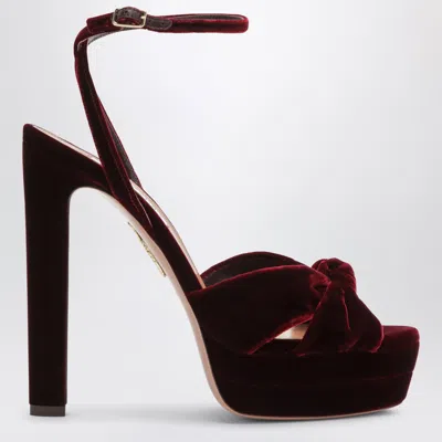 Aquazzura Cupid 130 Twisted Velvet Platform Sandals In Burgundy