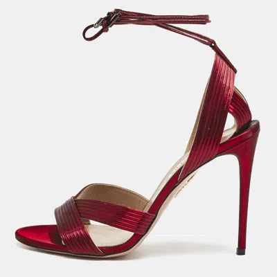 Pre-owned Aquazzura Burgundy Leather Ari Ankle Wrap Sandals Size 41