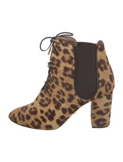 Pre-owned Aquazzura Calf Hair Animal Print Chelsea Boots In Brown