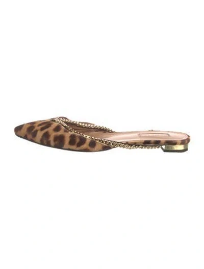 Pre-owned Aquazzura Calf Hair Printed Mules In Brown