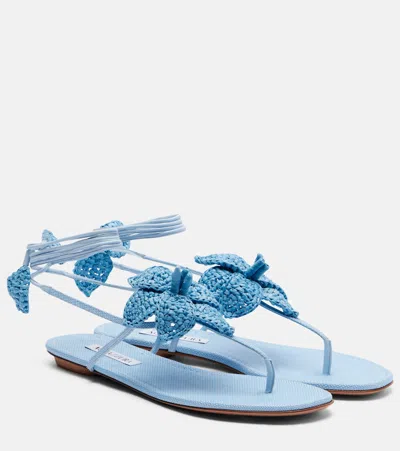 Aquazzura Calypso Leather-trimmed Raffia Sandals In Blue