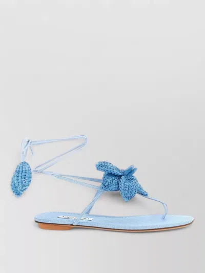 Aquazzura Calypso Sandals Braided Detail Floral Flat In Blue