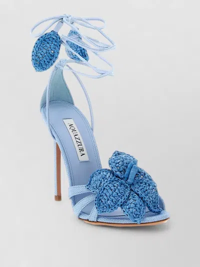 Aquazzura Calypso Stiletto Sandals Open Toe Flowers In Blue