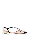Aquazzura Cut-out Leather Ballet Flats With T-bar Strap In Neutral