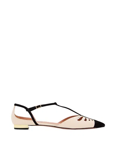 Aquazzura Cut-out Leather Ballet Flats With T-bar Strap In Multi