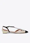 Aquazzura Cut-out Leather Ballet Flats With T-bar Strap In Neutral