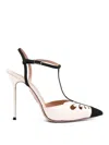 Aquazzura Camille 105 Suede-trimmed Cutout Leather Point-toe Pumps In White