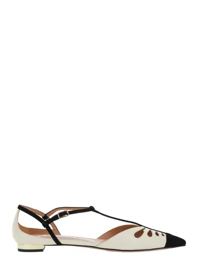 Aquazzura 'camille' White Ballet Shoes With Cut-out Detail In Leather Woman In Neutral