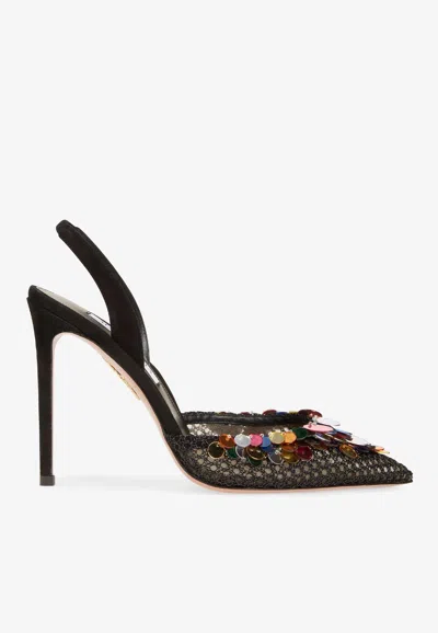 Aquazzura Can Can 105 Paillettes-embellished Mesh Pumps