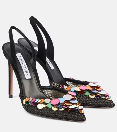 AQUAZZURA CAN CAN 105 SEQUINED SUEDE SLINGBACK PUMPS