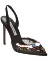 Aquazzura Can Can 105 Sequined Mesh And Suede Slingback Pumps In Black
