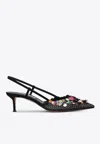 Aquazzura Can Can 105 Sequined Mesh And Suede Slingback Pumps In Black