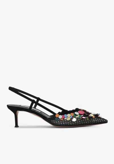 AQUAZZURA CAN CAN 50 EMBELLISHED SLINGBACK PUMPS