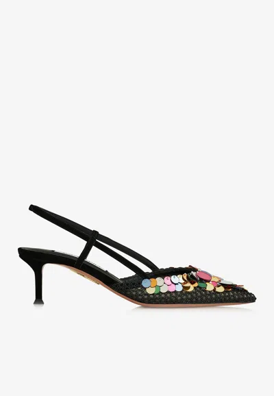 AQUAZZURA CAN CAN 50 PAILLETTES-EMBELLISHED MESH PUMPS