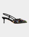 Aquazzura Can Can 105 Sequined Mesh And Suede Slingback Pumps In Black