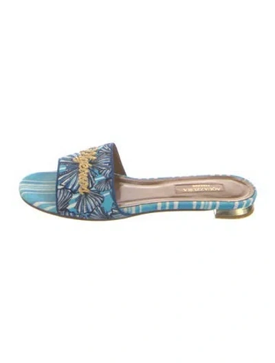 Pre-owned Aquazzura Canvas Floral Print Slides In Blue