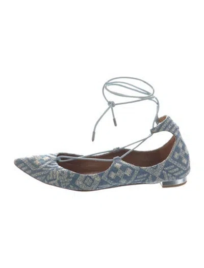Pre-owned Aquazzura Canvas Patterned Ballet Flats In Blue