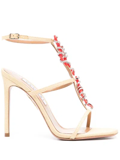 Aquazzura Capri Crush 105mm Raffia Sandals In Nude