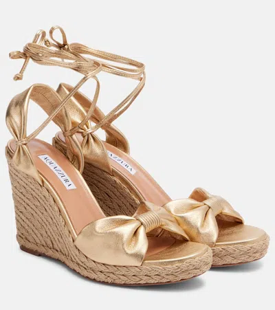 Aquazzura Carina Metallic Leather Espadrille Wedges In Gold