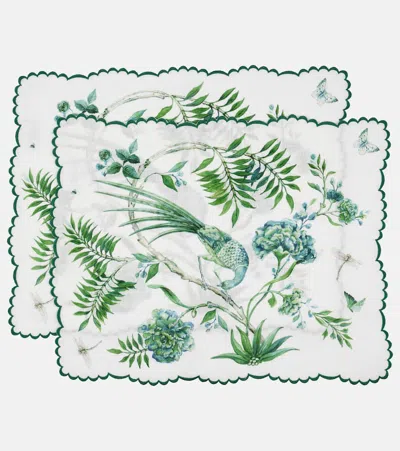 Aquazzura Casa Secret Garden Set Of 2 Linen Placemats In Green
