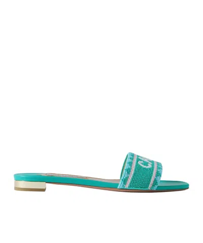 Aquazzura Casual Flat Slide Sandals In Green